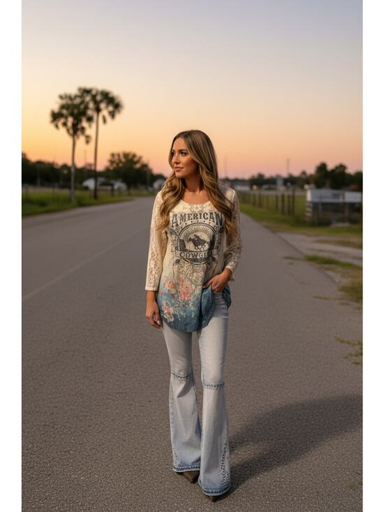 Origami Jackets & Blazers - Origami Ivory Multicolor "American Cowgirl" Lace Top Small